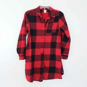 Arizona Buffalo Check Dress Tunic Red Black Girls 14 Youth Roll Tab Sleeves